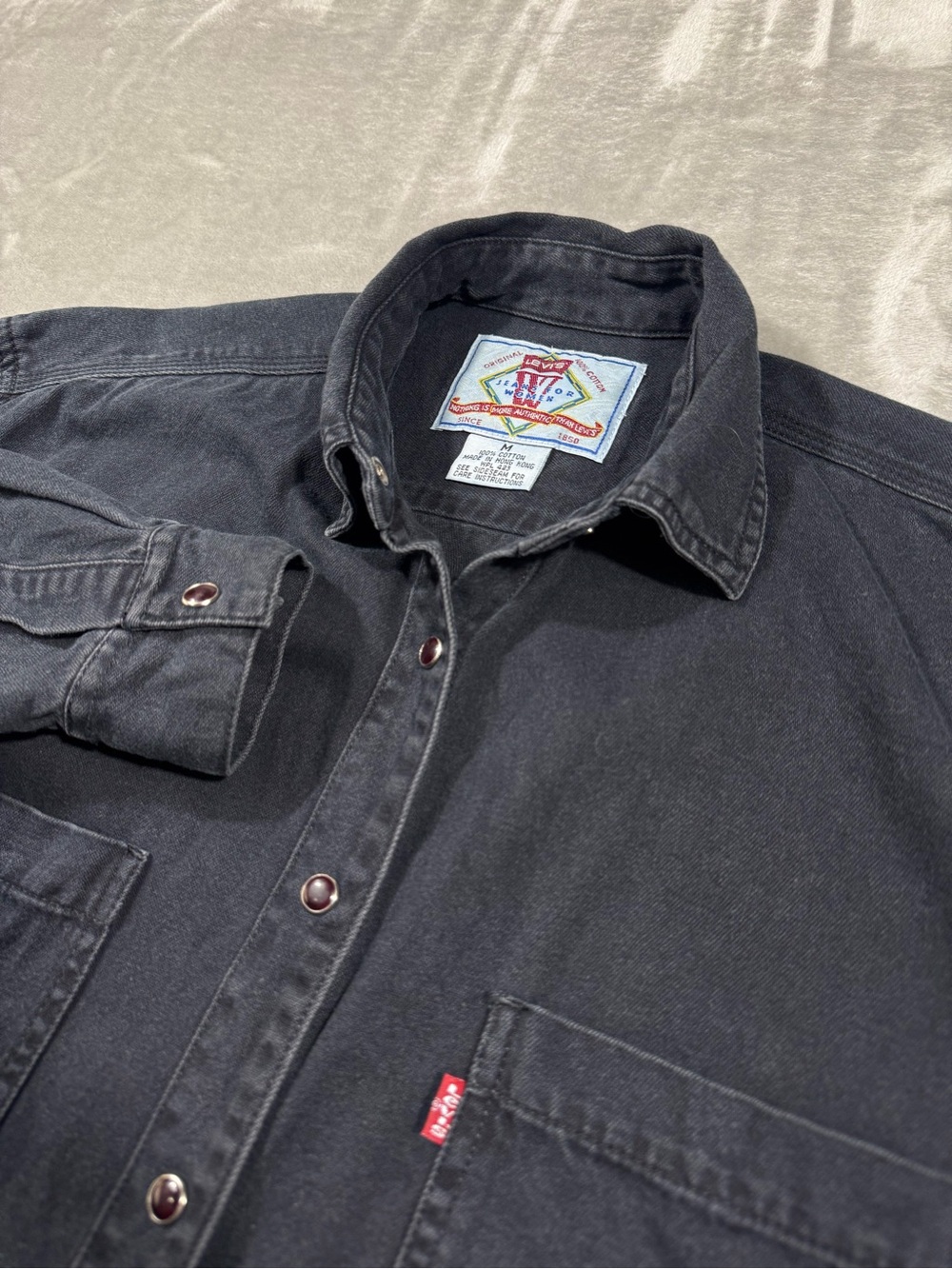 Levi's Denim Shirt Womens Med Black Casual Western Pearl Snap Button up
